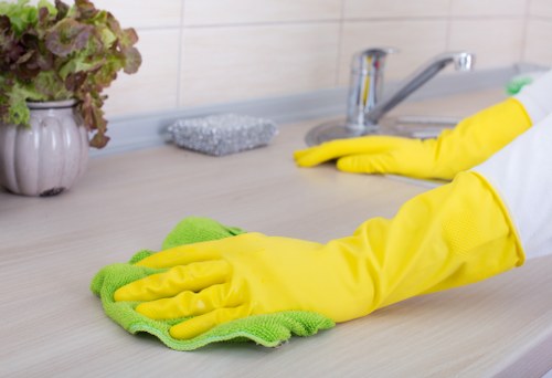 Worker reviewing safety controls before starting a carpet cleaning job